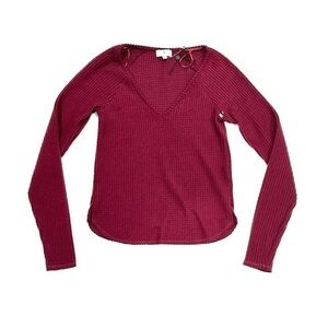 NWT Socialite Burgundy V-Neck Waffle Knit Long Sleeve Thermal Shirt